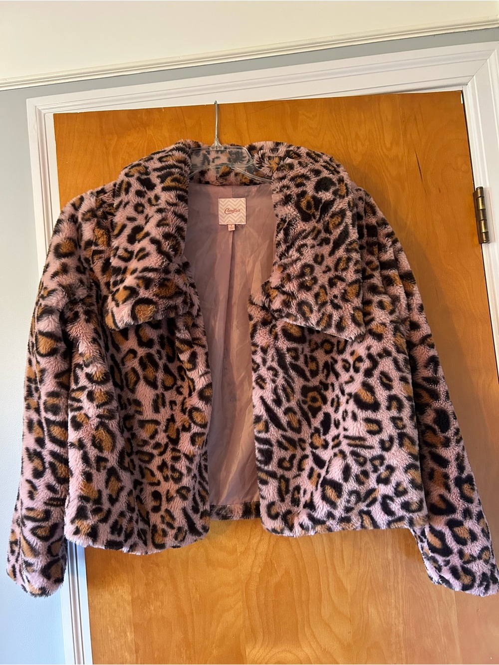 Womens large Pink Leopard Faux-Fur Jacket by Candies